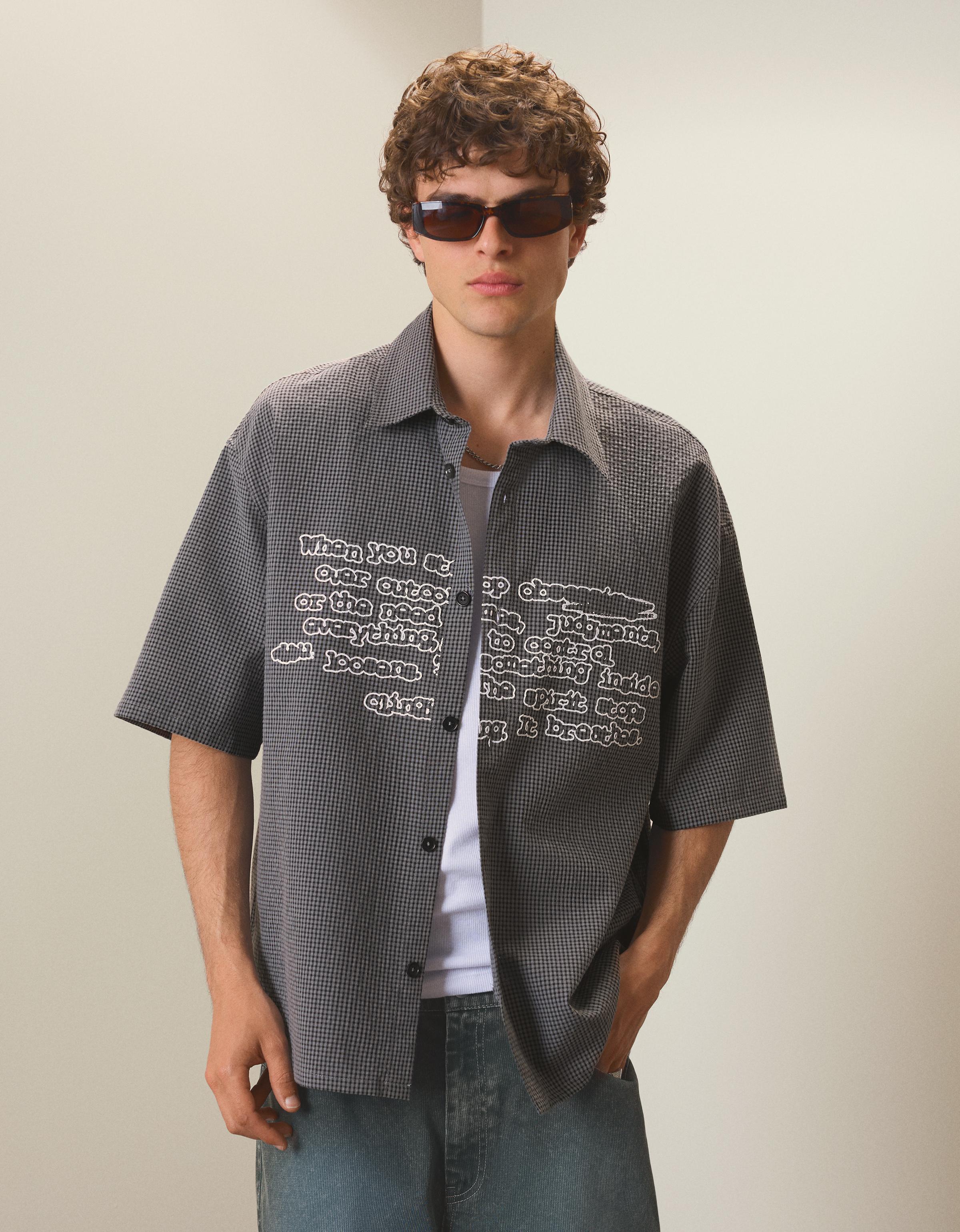 Camisa Oversize Cuadros Hombre Xs Negro