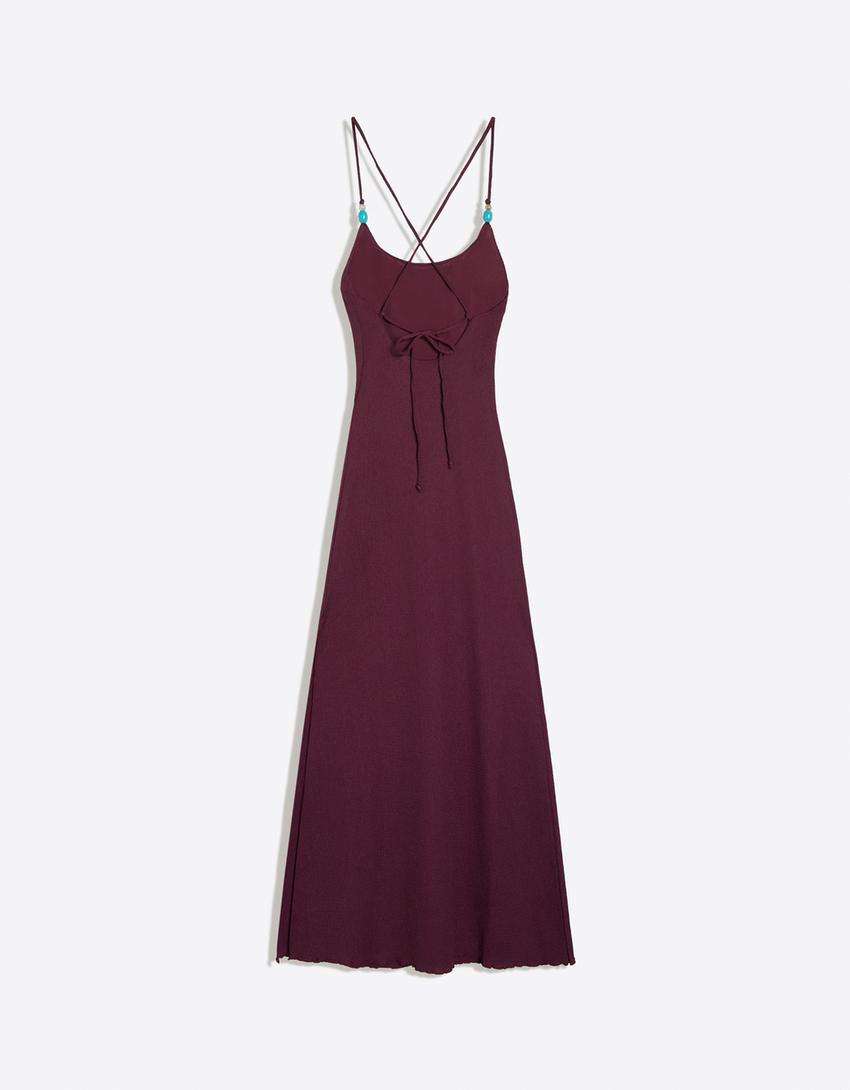 Vestido midi rústico tirantes-Morado