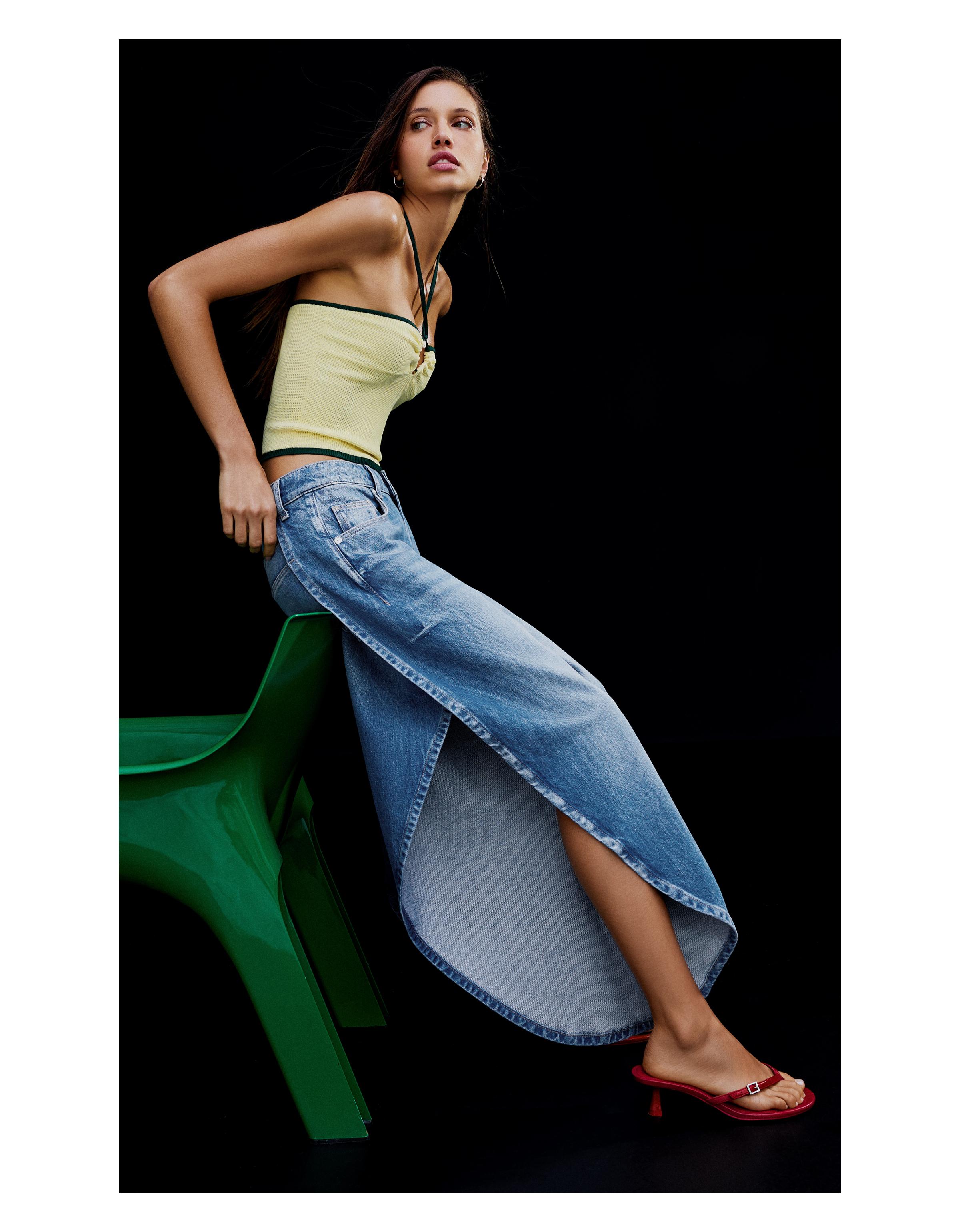 Wide-leg jeans with side split — Light blue