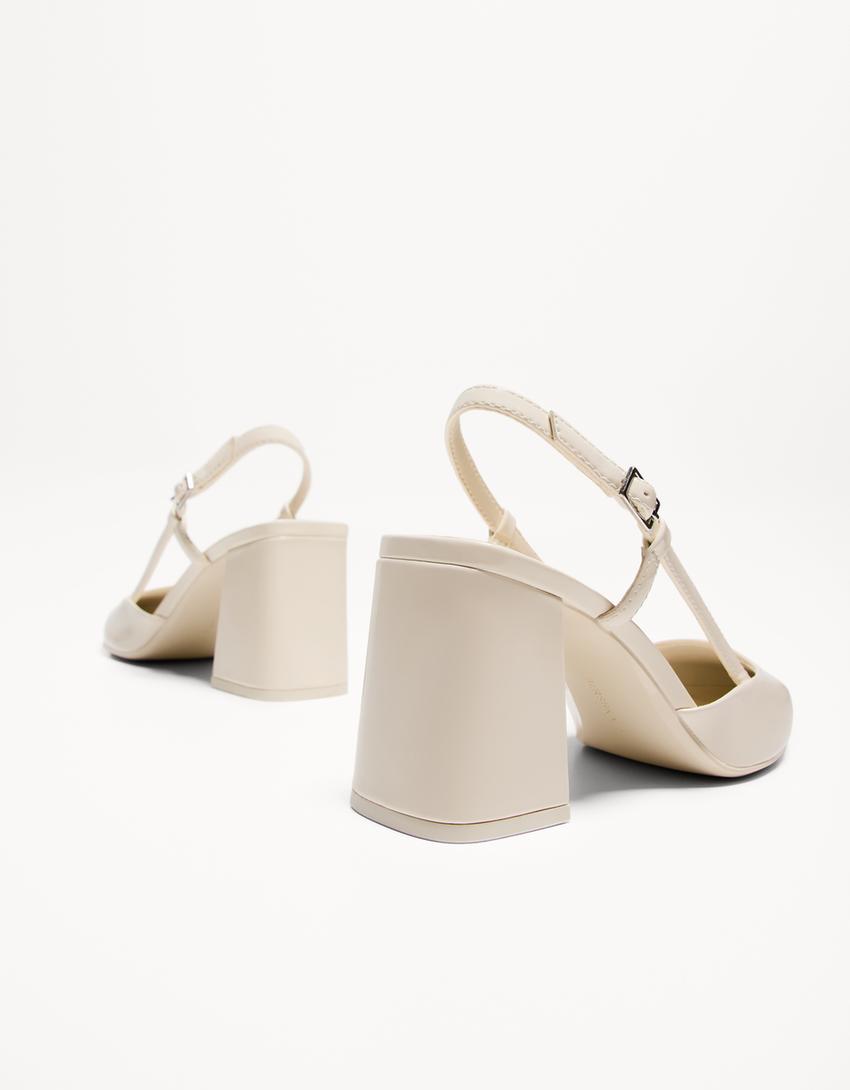 Buty bez pięty na klockowym obcasie-Beżowy-2