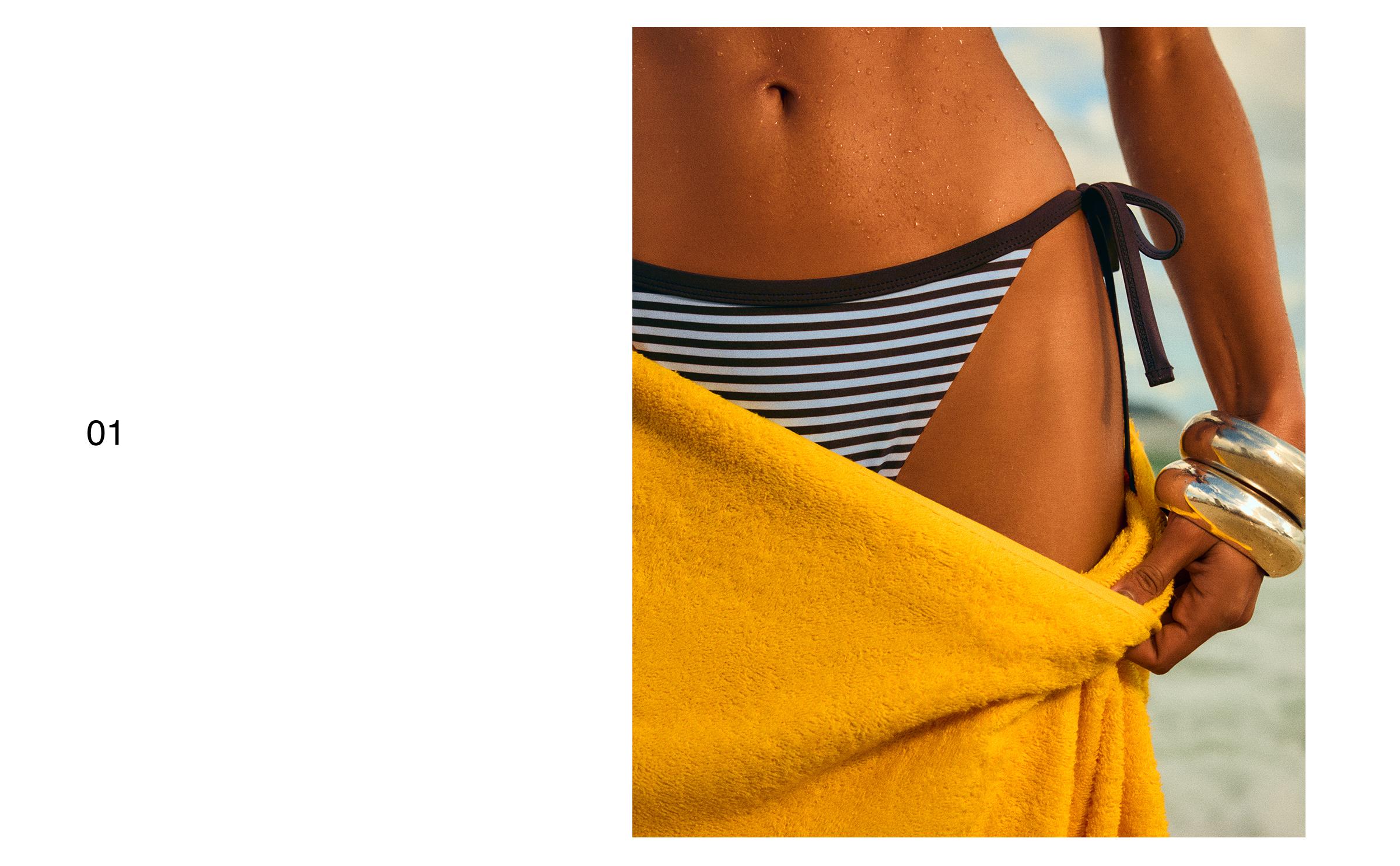 Striped Brazilian bikini briefs — Blue