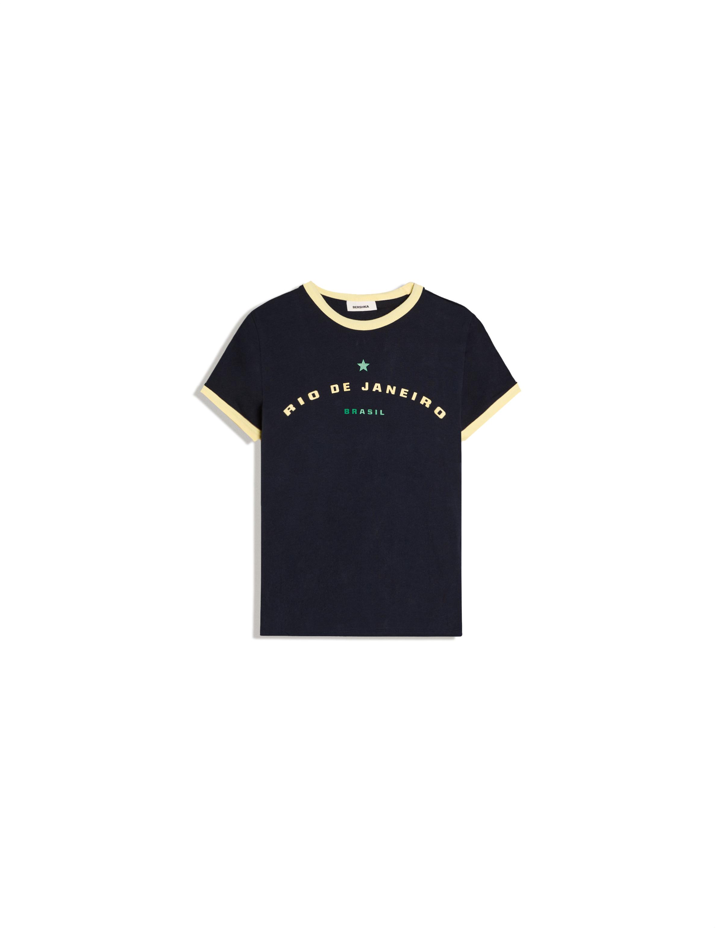 Contrast print fitted T-shirt — Navy