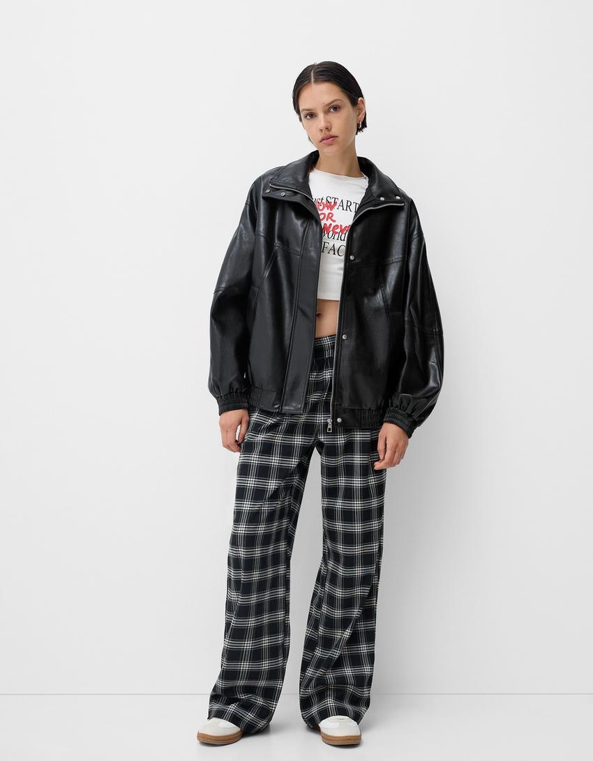 Blouson oversize en similicuir-Noir-3