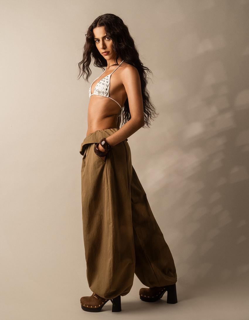 Turn-up waist trousers-Green