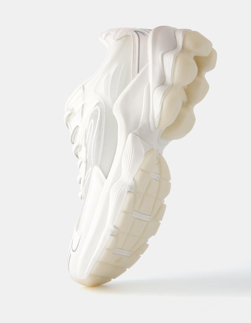 حذاء رياضي متباين بنسيج شبكي شفاف-أبيض-3