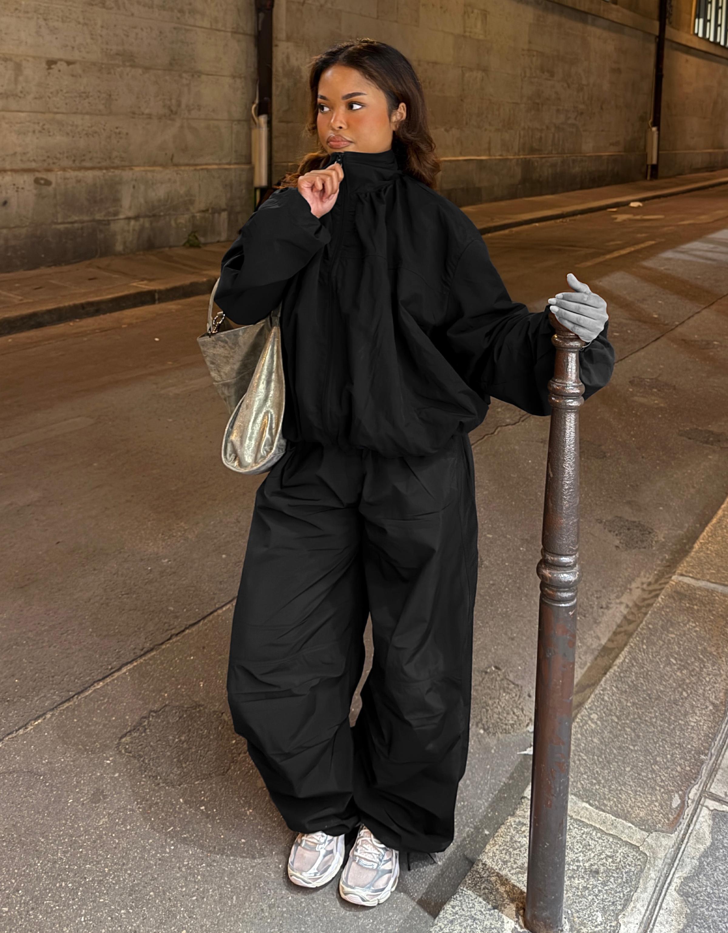 Oversize nylon batwing sleeve jacket