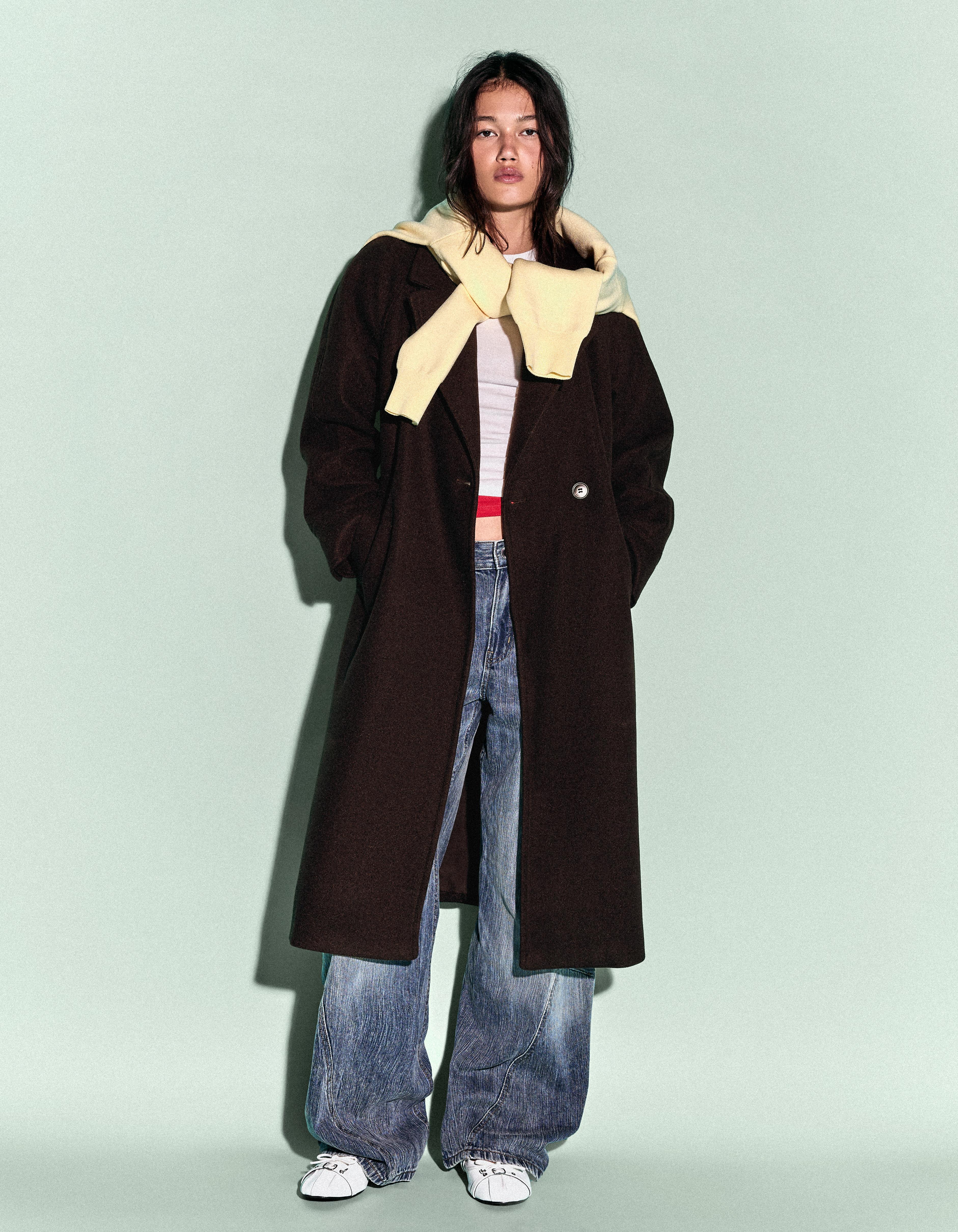 Long soft belted coat — Brown
