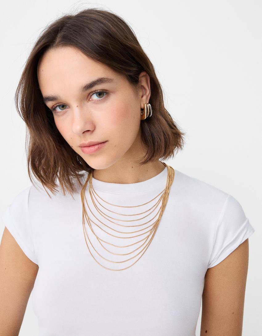 Long multi-strand necklace-Gold