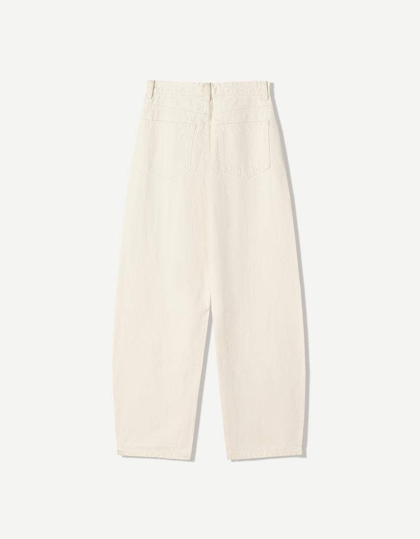 Barrel jeans med vida ben-Krämfärgad-5