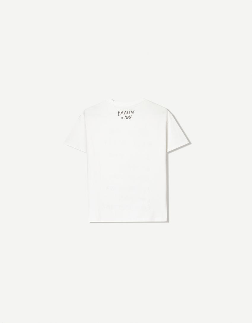 Desenli kısa kollu t-shirt-Kirli beyaz-4