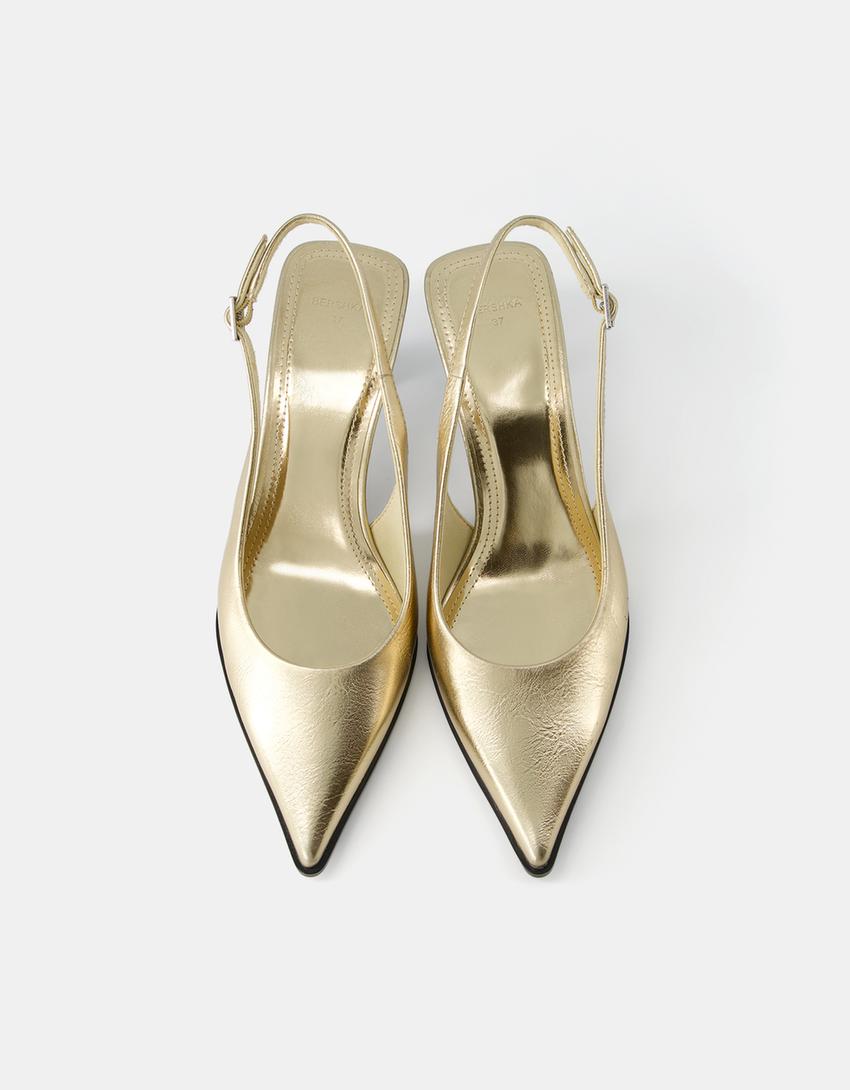 حذاء ممعدن بكعبية مفتوحة وكعب صغير-ذهبي-5