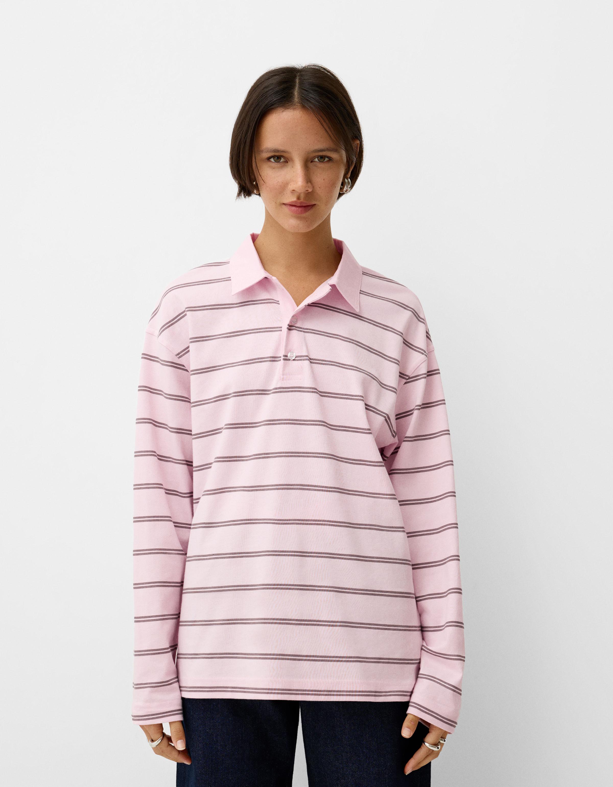 Bershka Langarmshirt Mit Polokragen Damen L Rosa