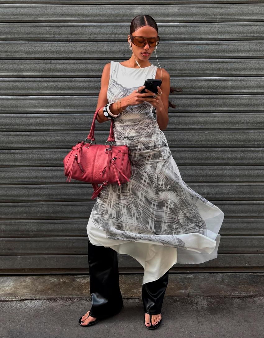 Ruched tulle midi dress-Off white