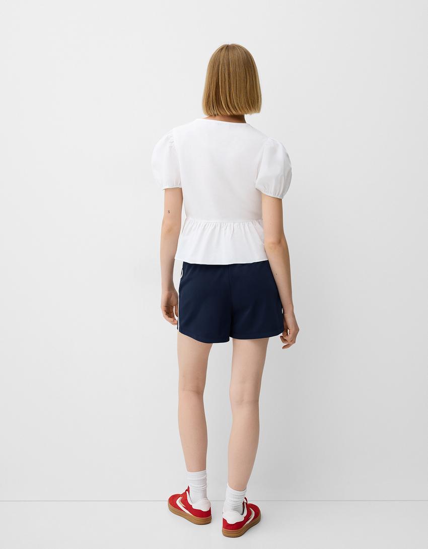Yan şeritli retro şort-Denizci mavisi-1