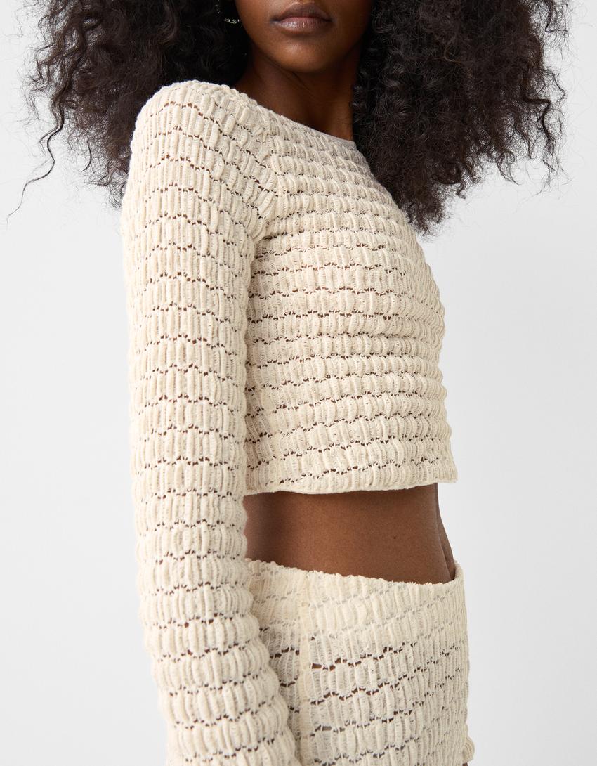 سويتر كروشيه كروب-كريمي-6