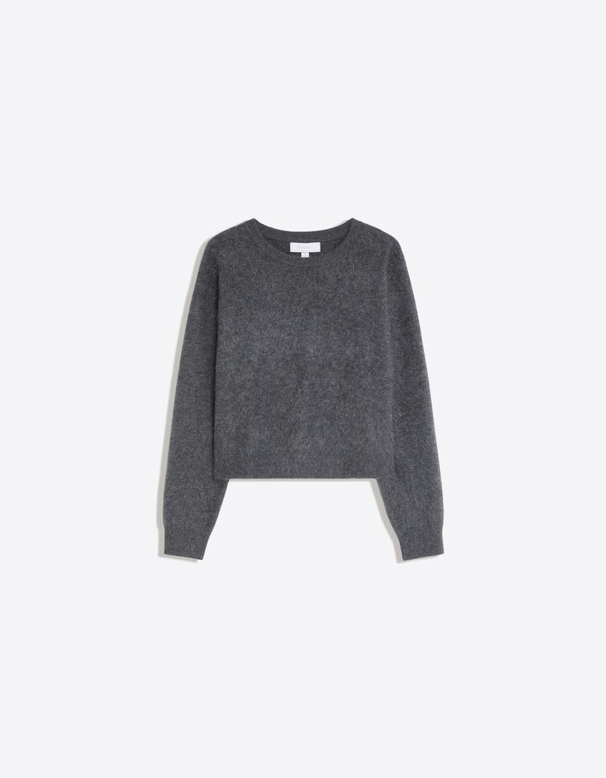 100% wool crew neck sweater-Grey