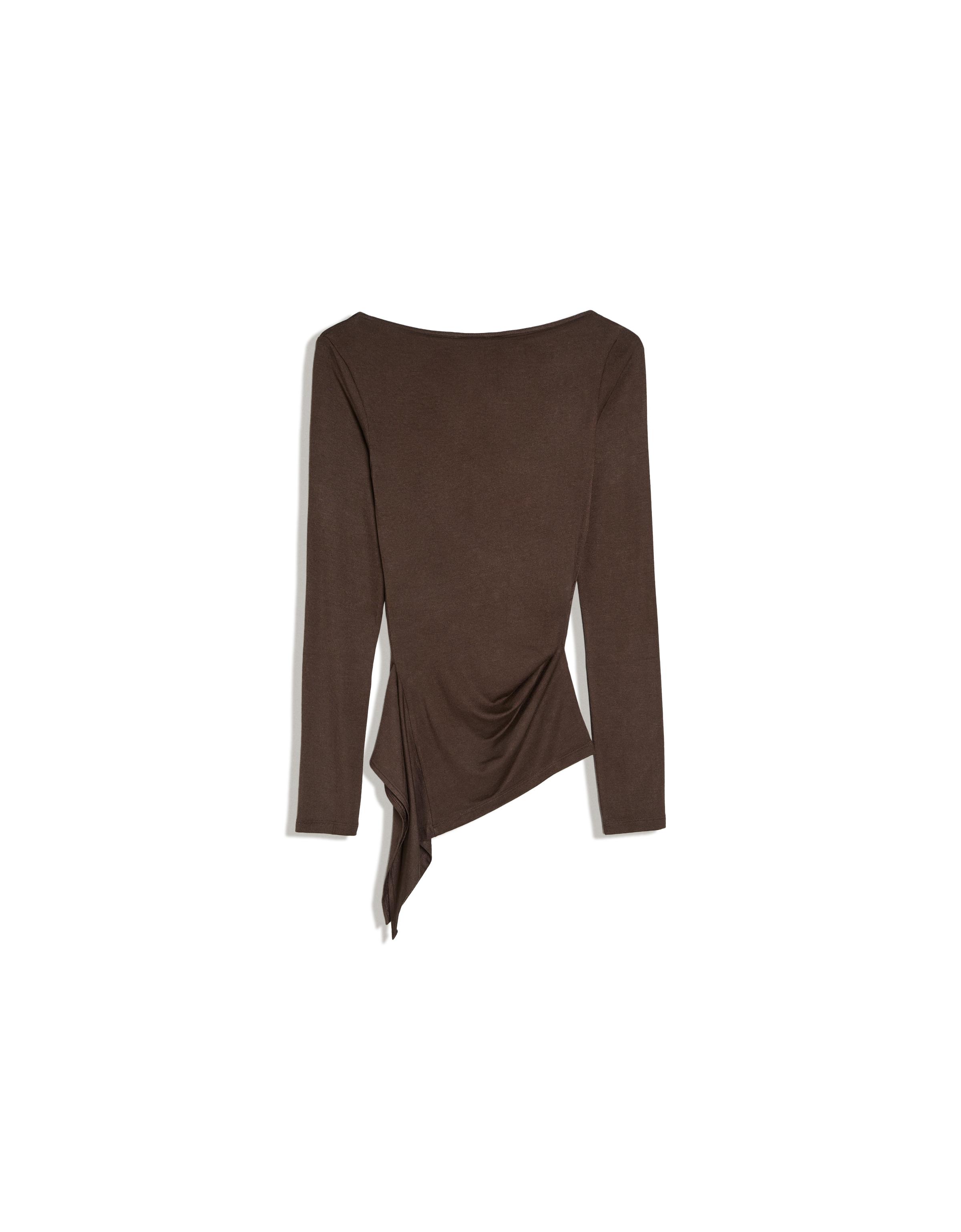 Long sleeve asymmetric gathered T-shirt — Brown