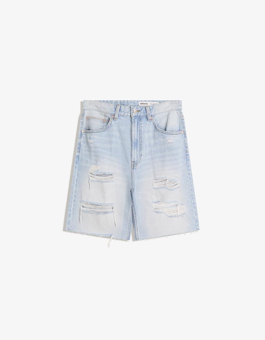 Bermuda denim rotos-Azul lavado