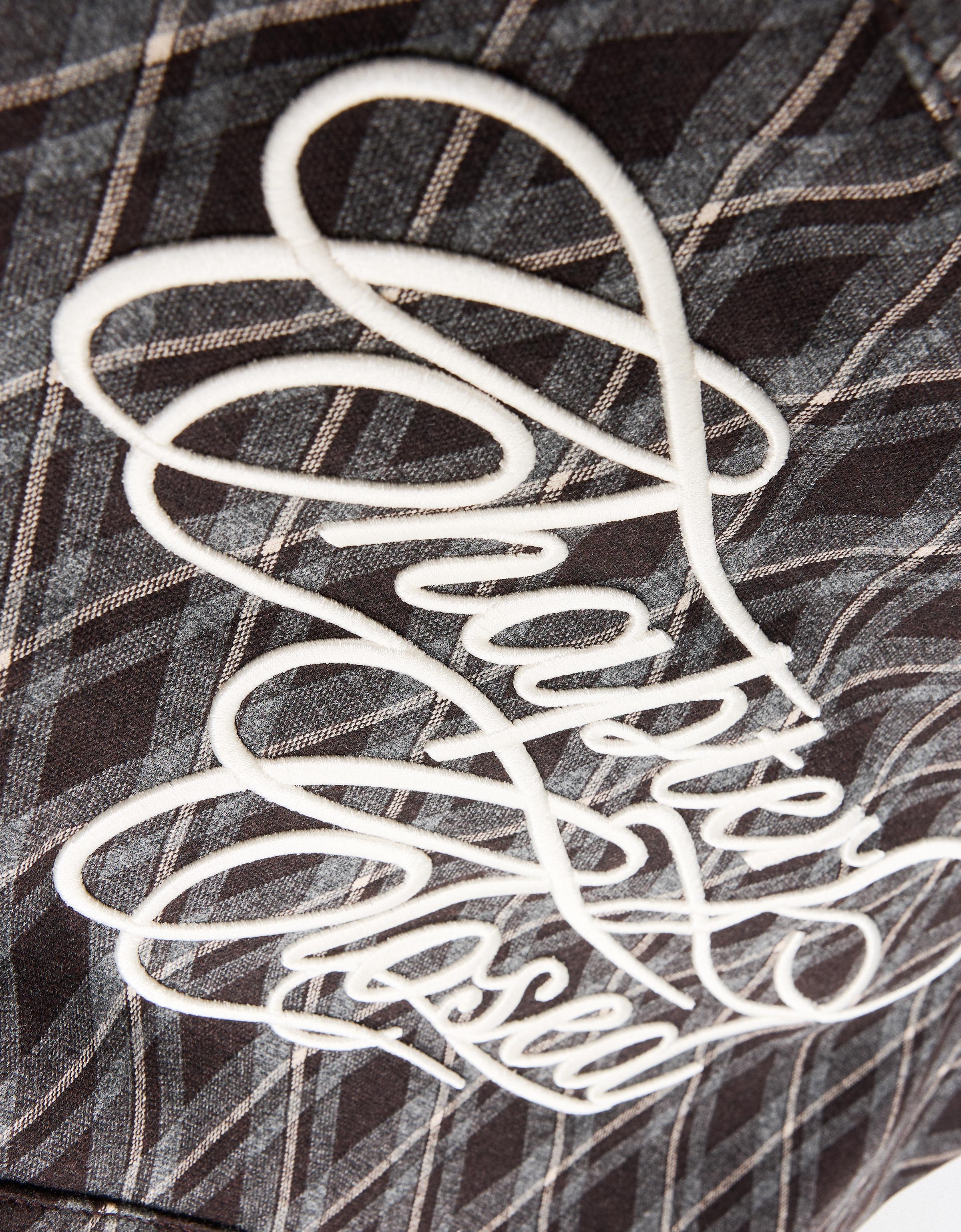 Embroidered check tote bag — Brown