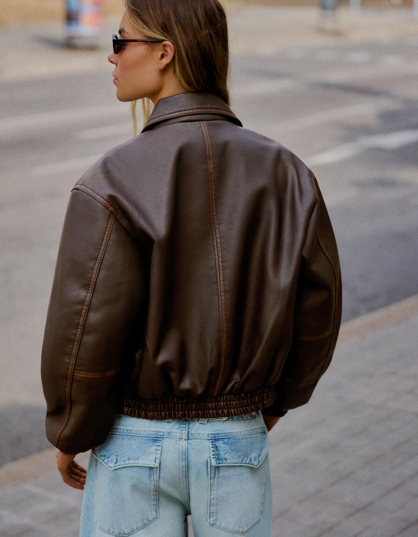 Leather effect jacket-Brown