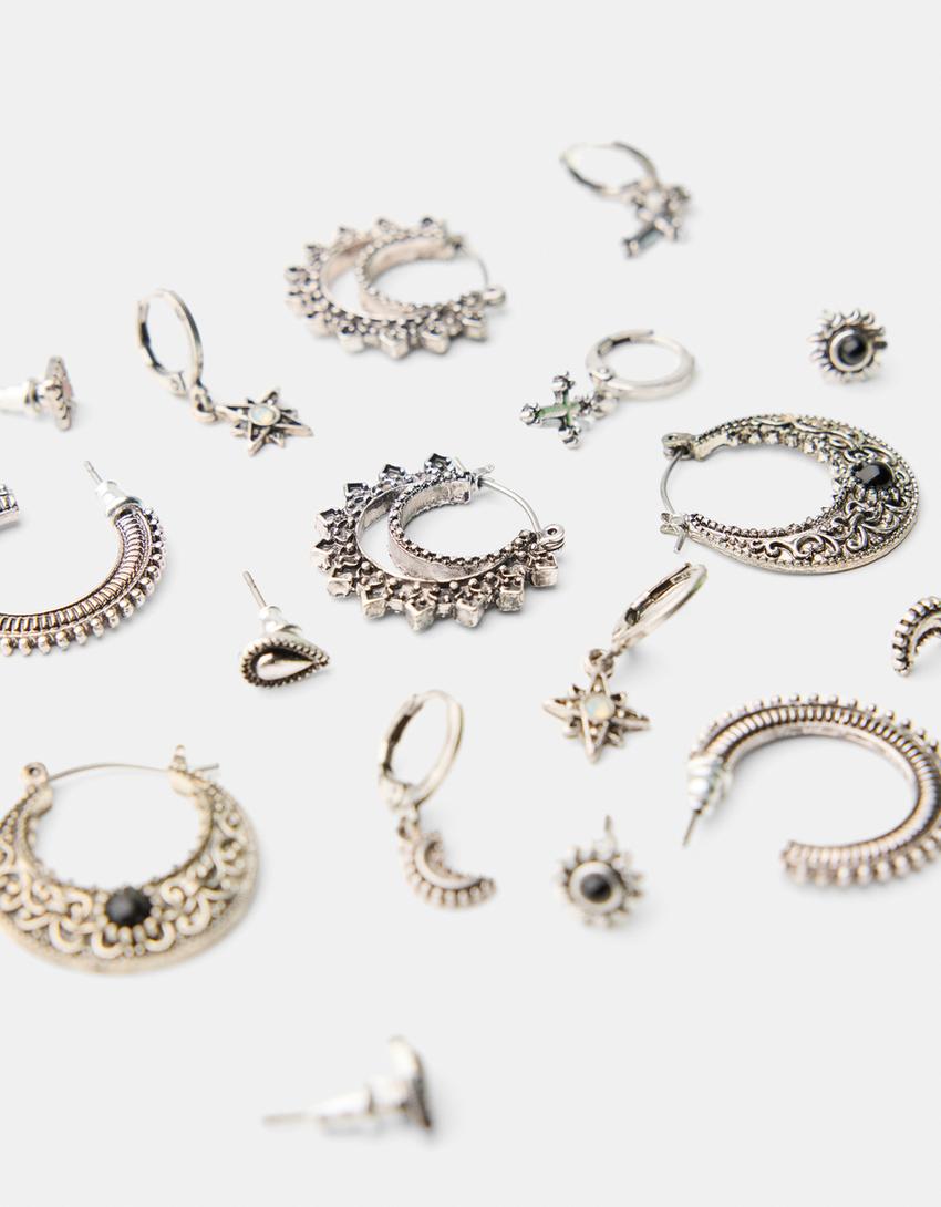 Lot 9 boucles d’oreilles style boho-Argent-2