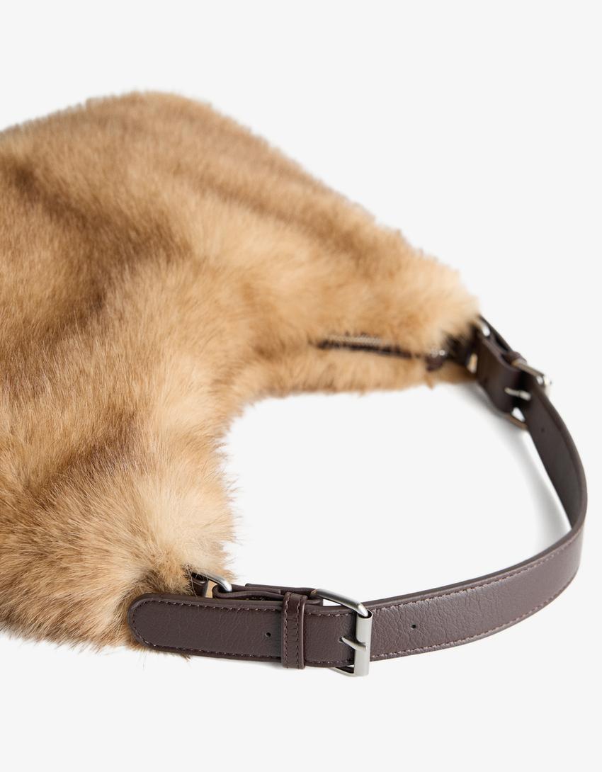 Sac porté épaule fausse fourrure-Marron