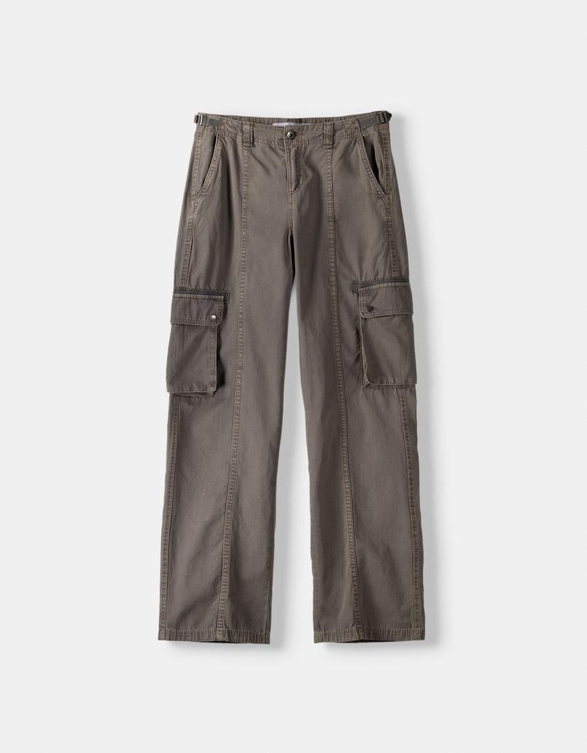Adjustable straight-leg cotton cargo trousers-Dark grey-5