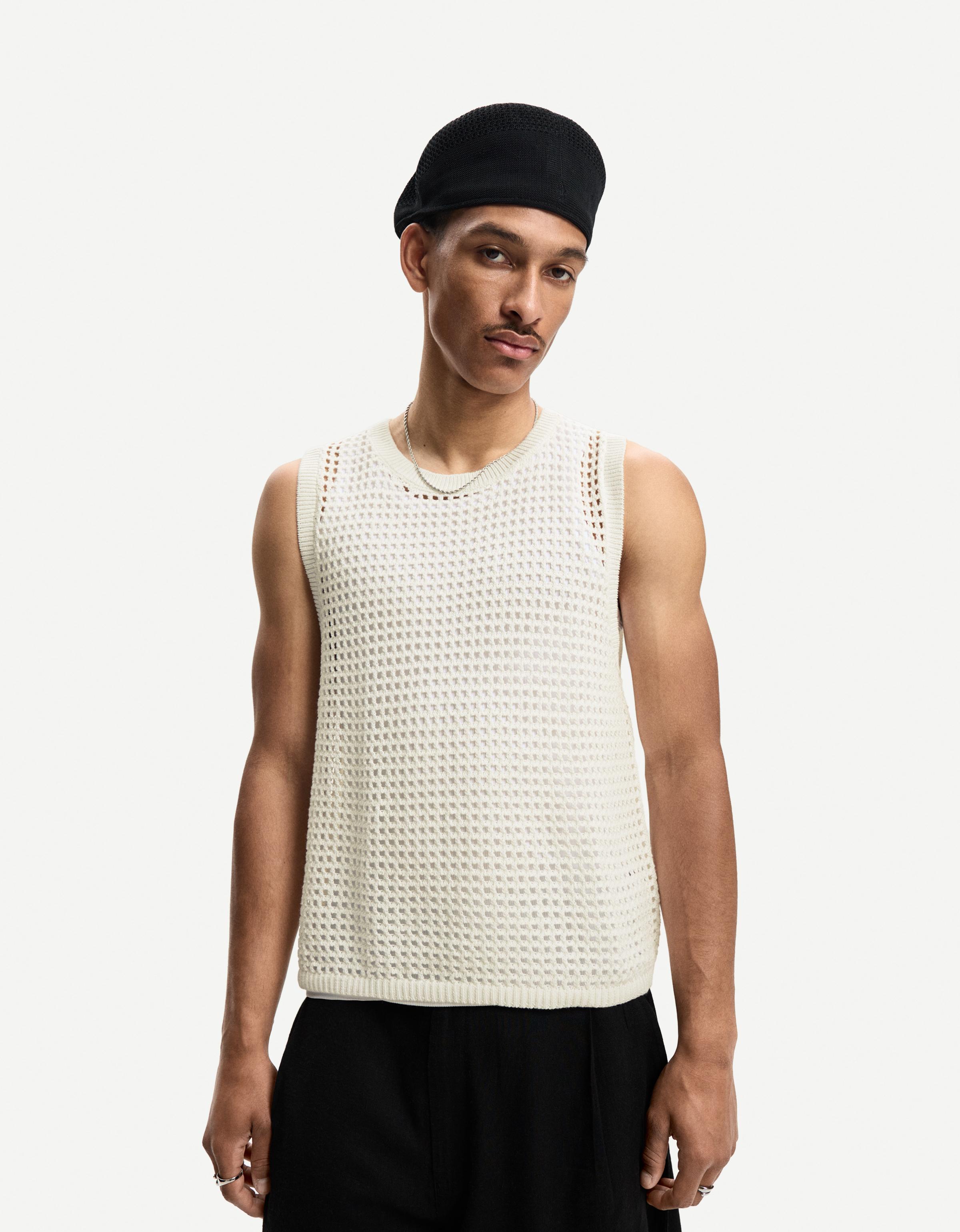 Bershka Mesh-Trägershirt Herren Xl Weiss