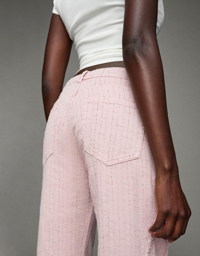 Textured flare jeans-Red-2