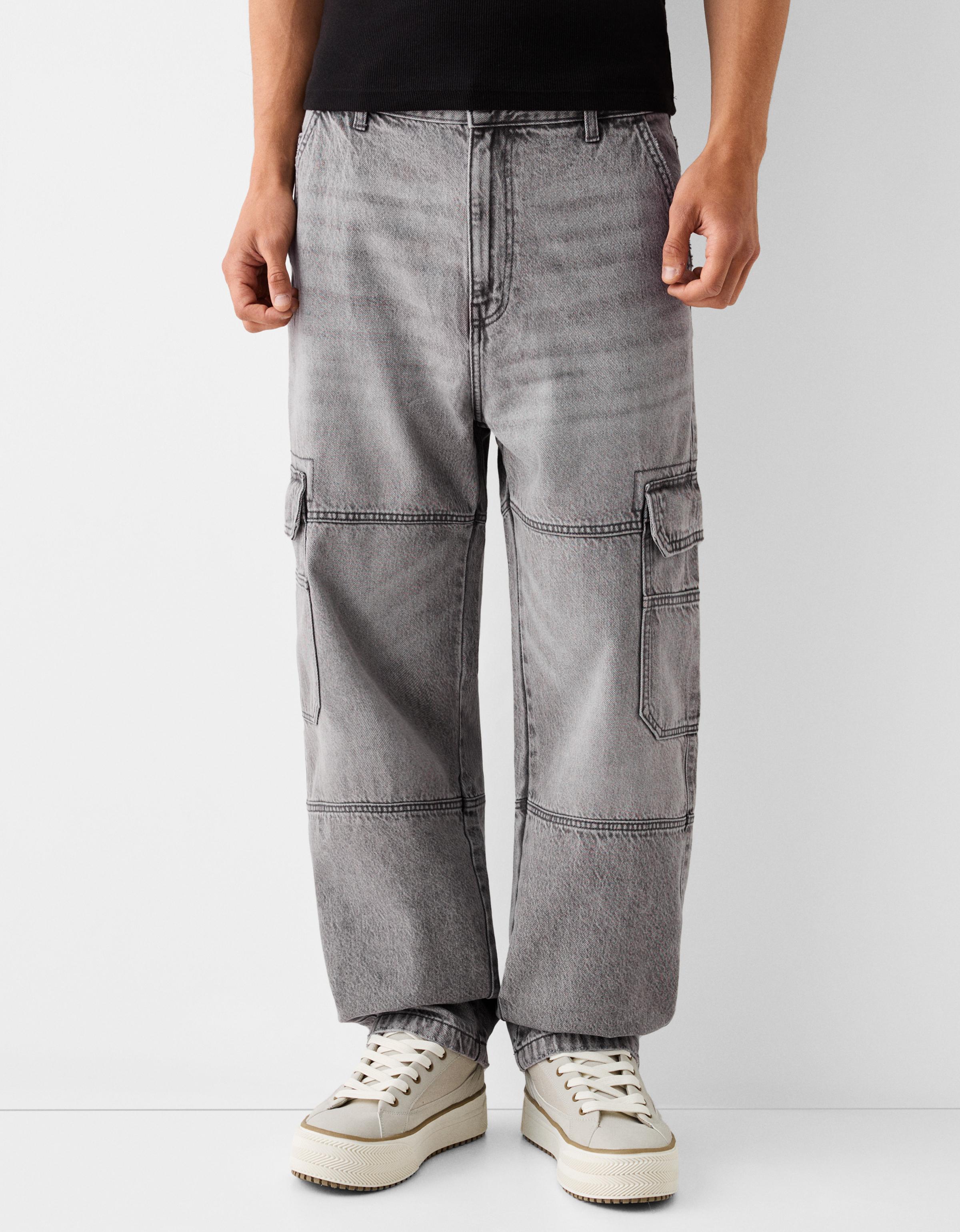 Bershka Cargojeans Im Baggy-Fit Herren 40 Grau