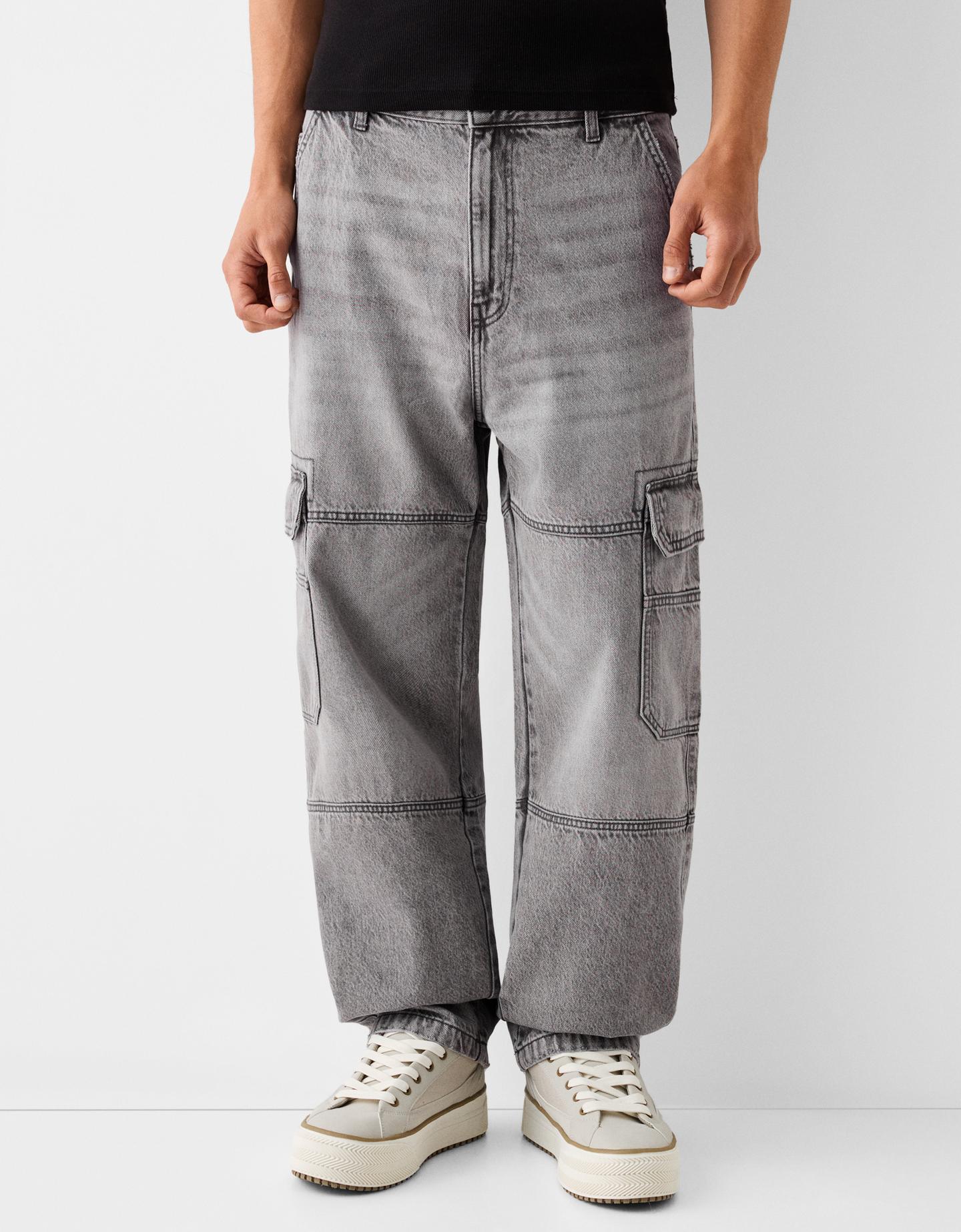 Bershka Cargojeans Im Baggy-Fit Herren 32 Grau