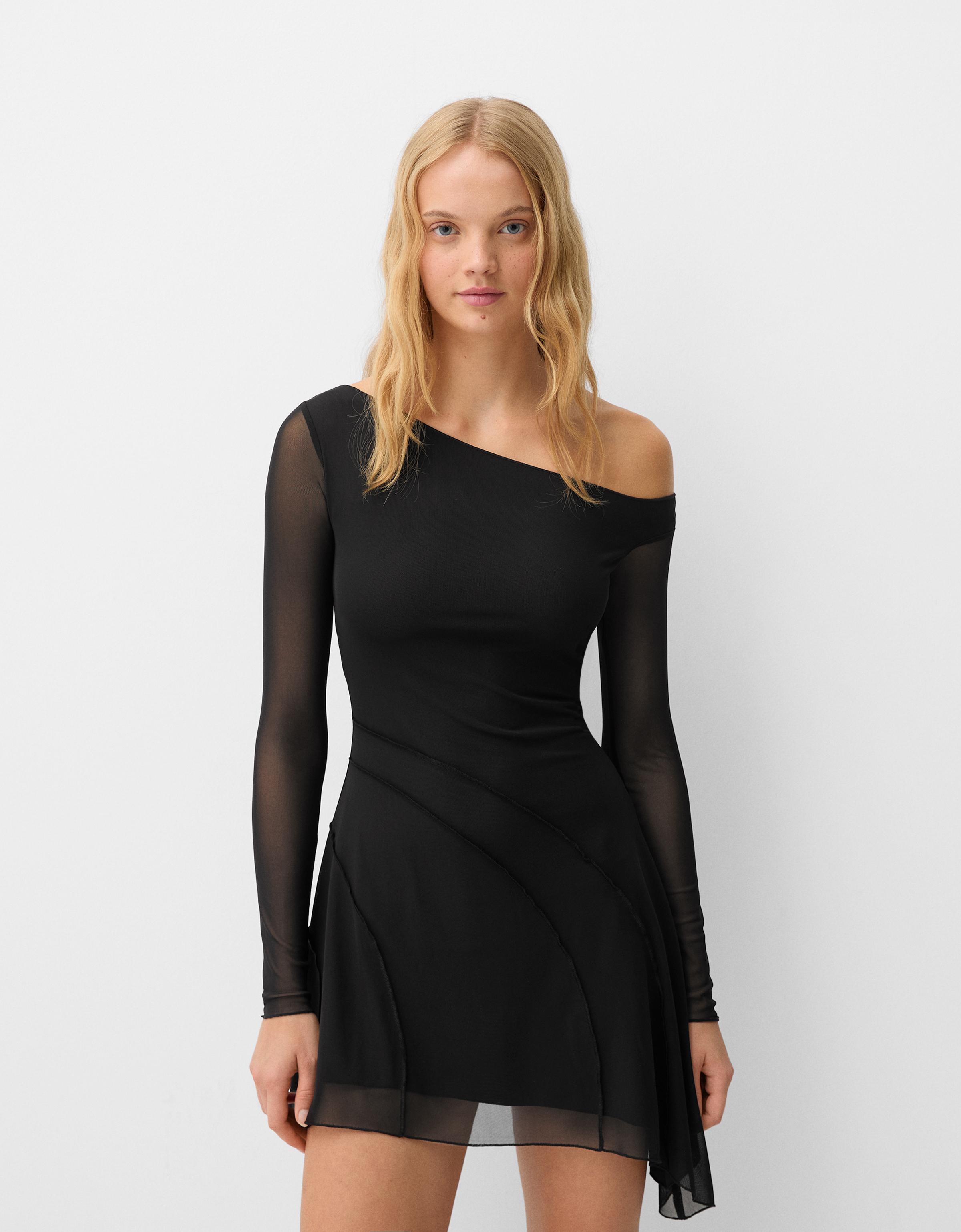 Bershka Asymmetrisches Minikleid Damen L Schwarz