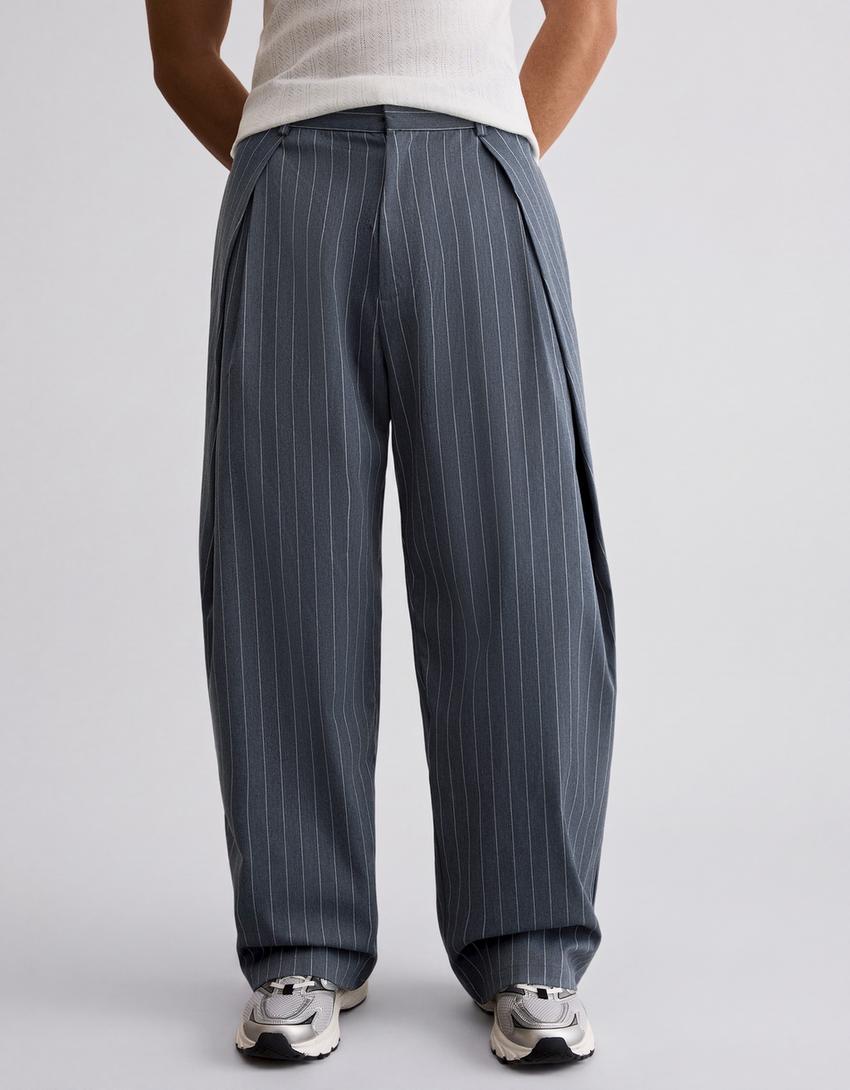 Double-pleat super baggy trousers-Navy