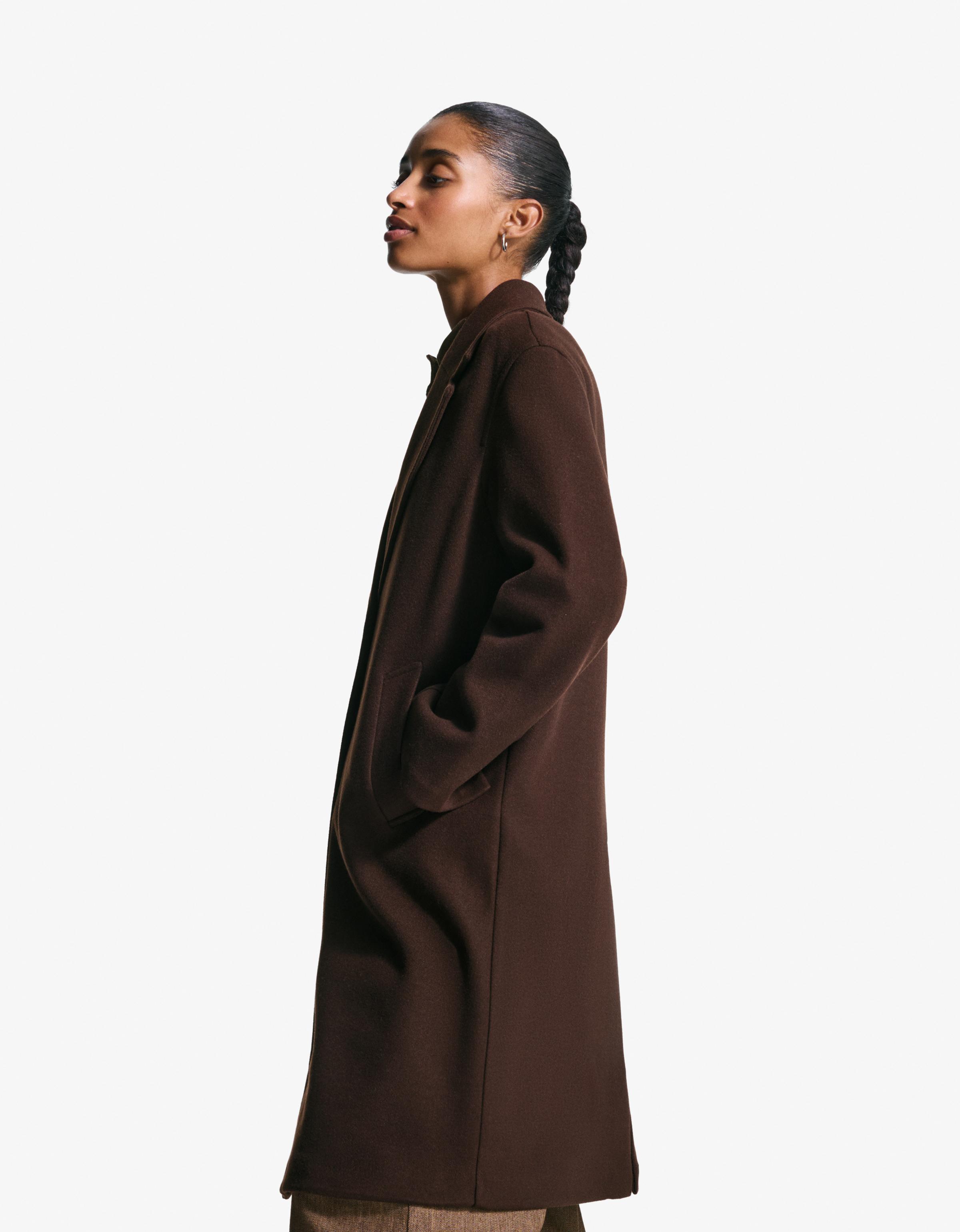 Soft-touch long coat — Brown