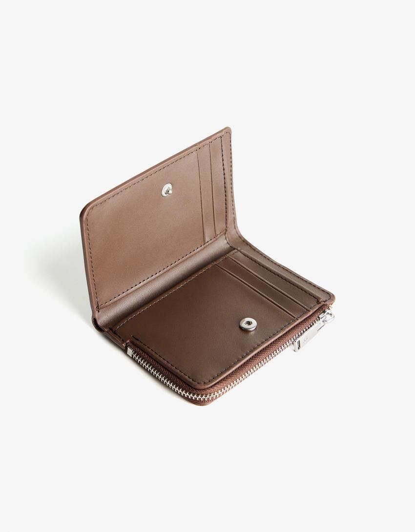 Porte-monnaie effet verni gravé imprimé animal-Taupe-1
