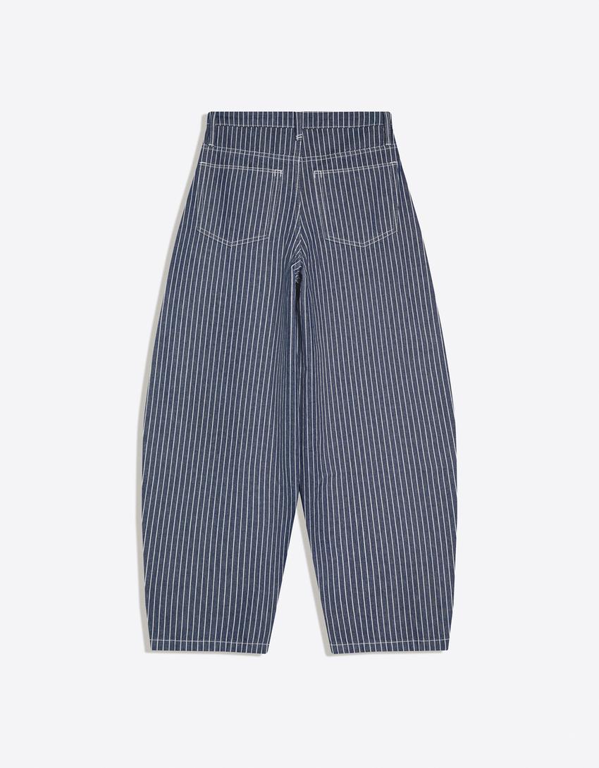 Striped balloon fit trousers-Blue