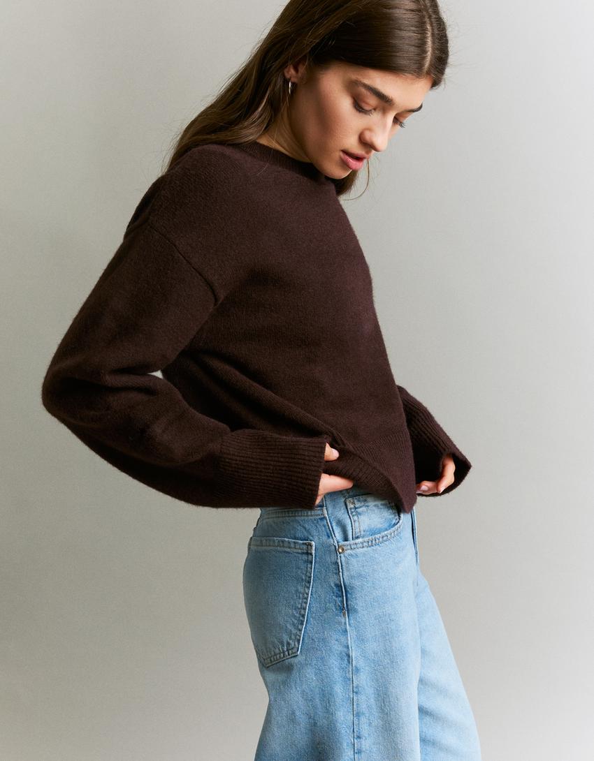 Oversize rib altı kazak-Kahverengi