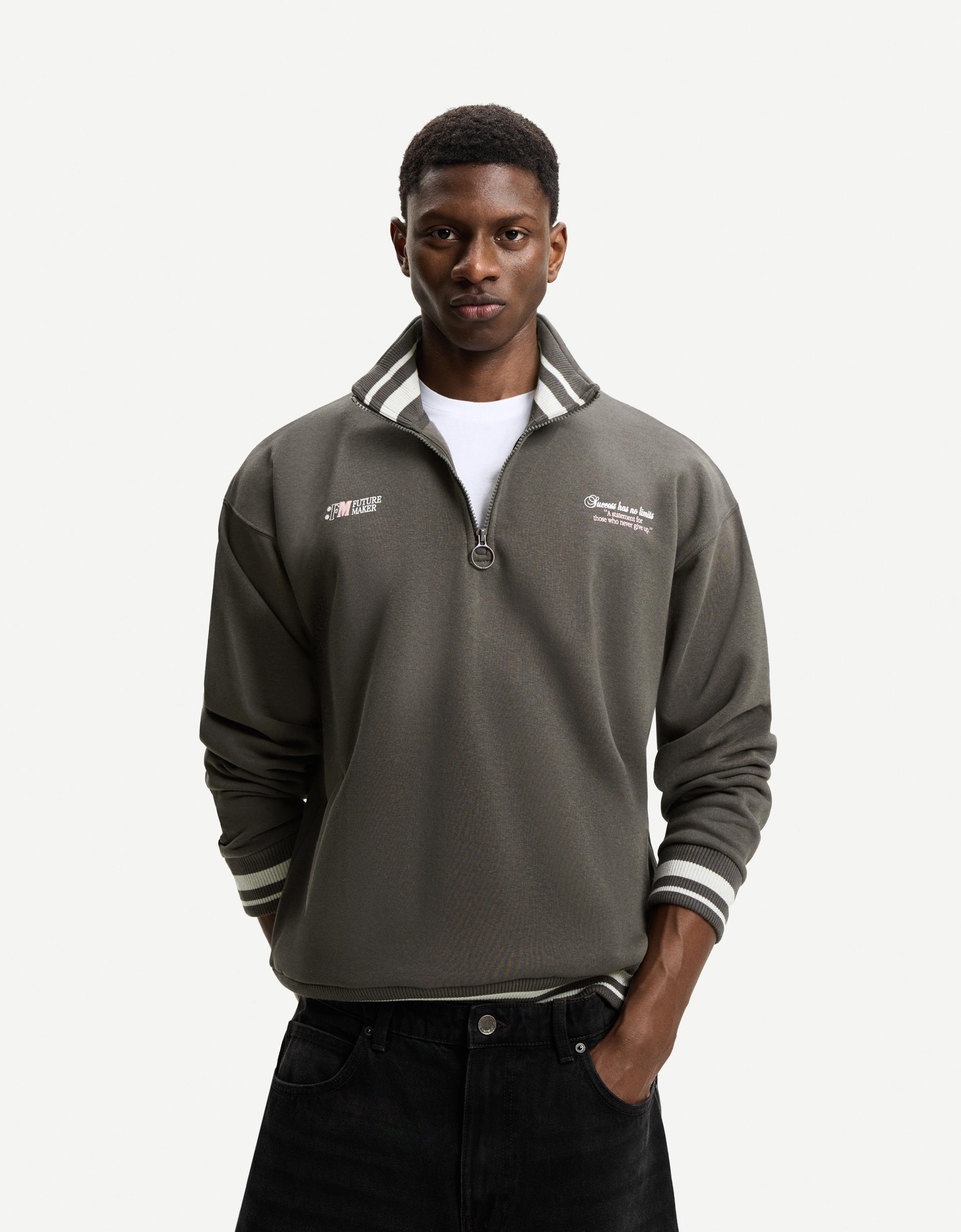 Bershka Sweatshirt Mit Reißverschluss Und Print Herren Xl Grau