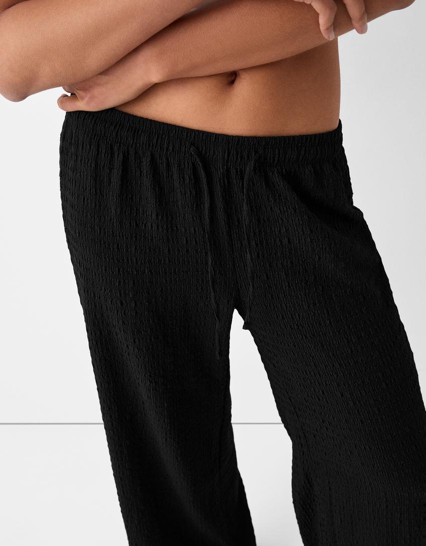Gofre kumaş straight fit pantolon-Siyah-6