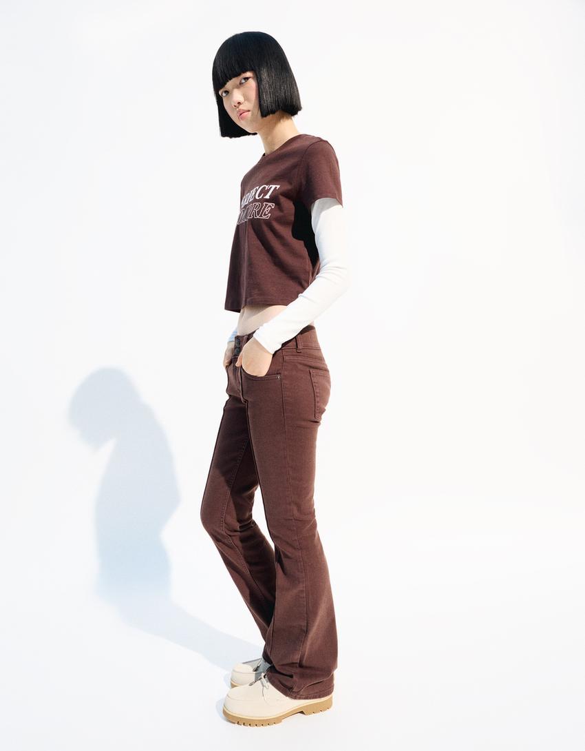 Low-rise boot-cut jeans-Brown-2