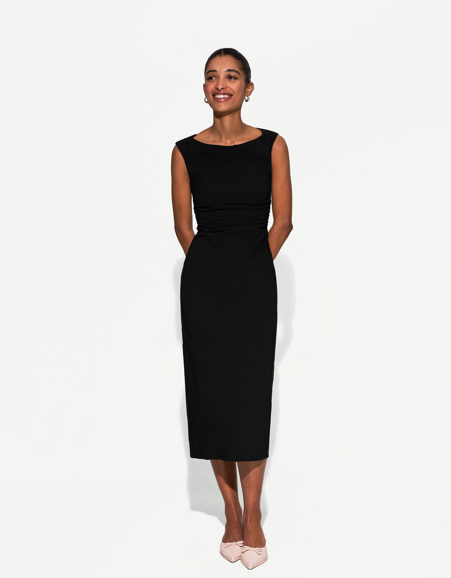 Bershka Vestido Midi Elástico Mujer L Negro