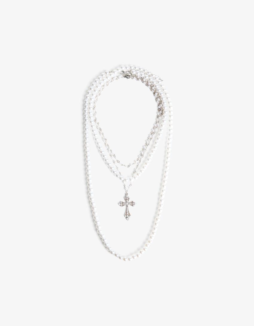 Pack 2 collares perlas-Blanco