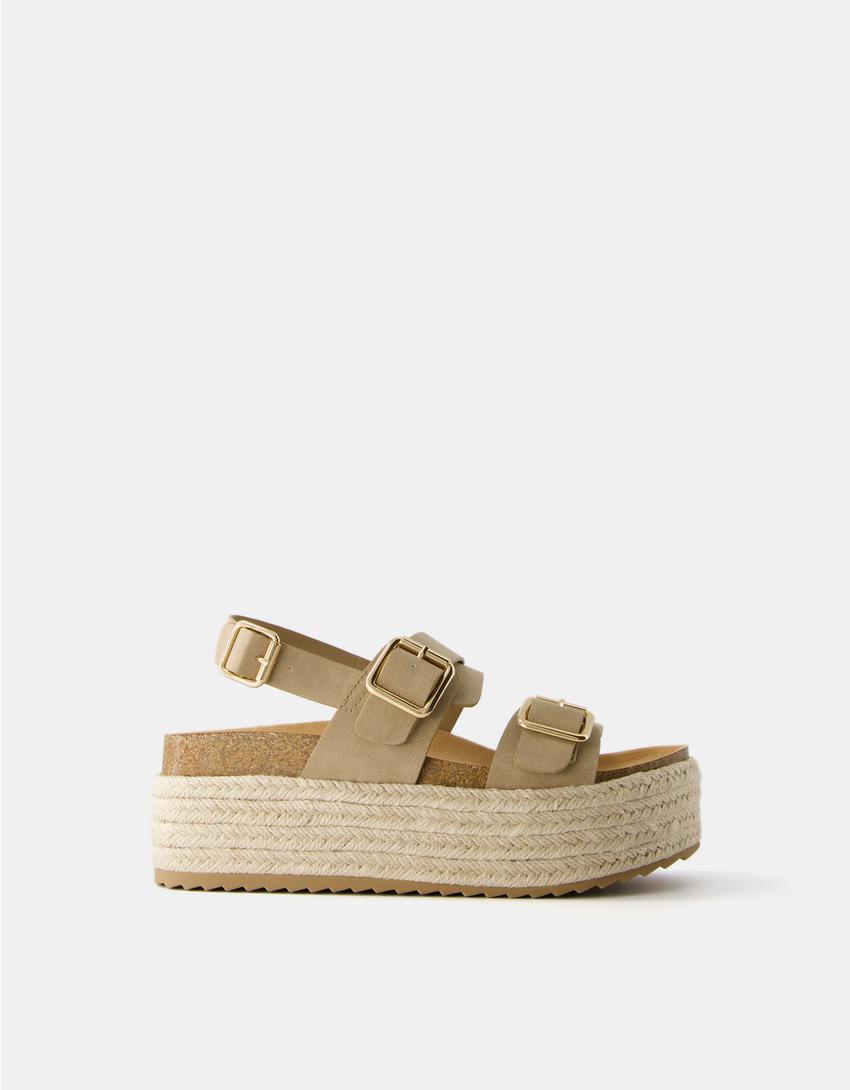 Sandalia plana fibelas xute-Beige-6