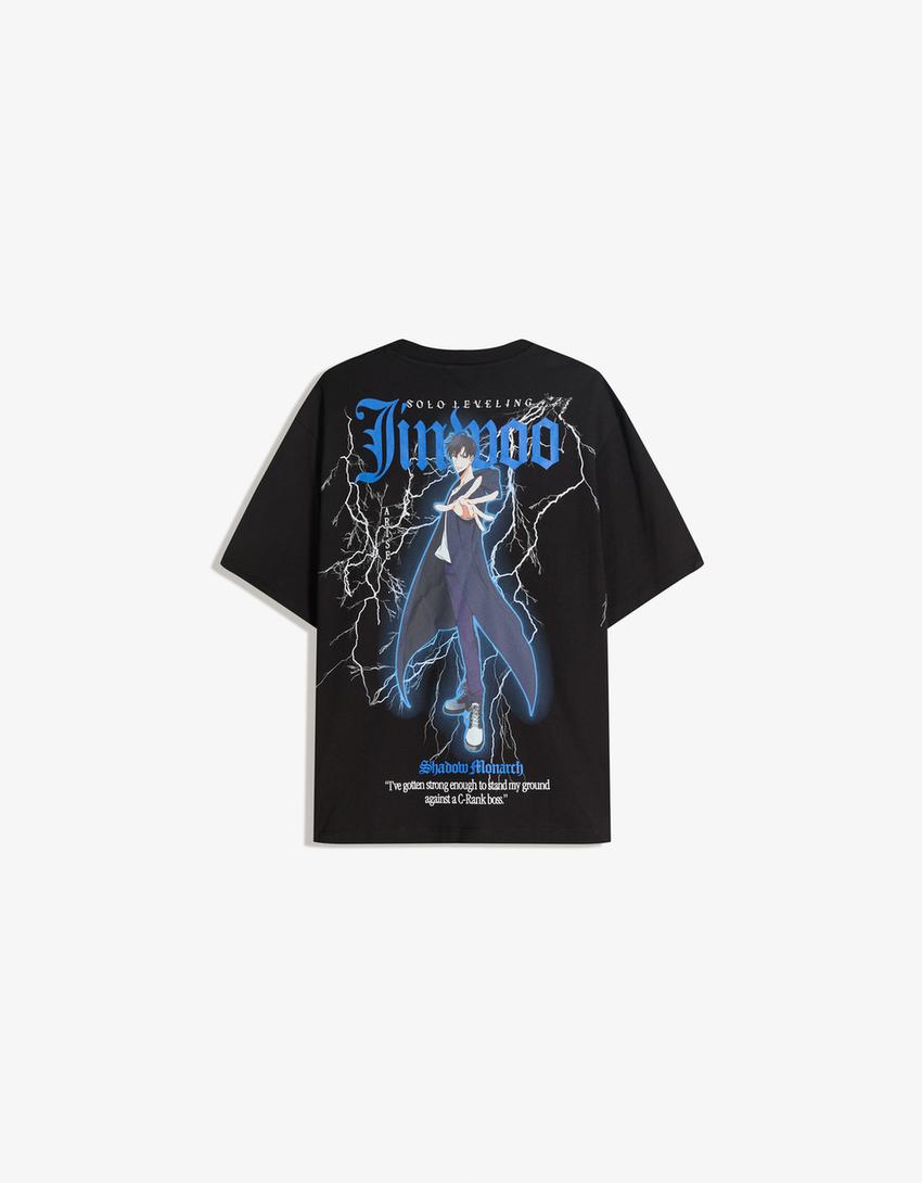 T-shirt met korte mouw en Solo Leveling-print-Zwart