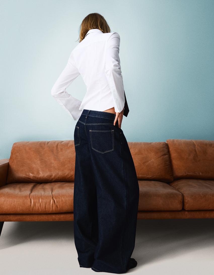 Fitted shirt with flared sleeves-White-1