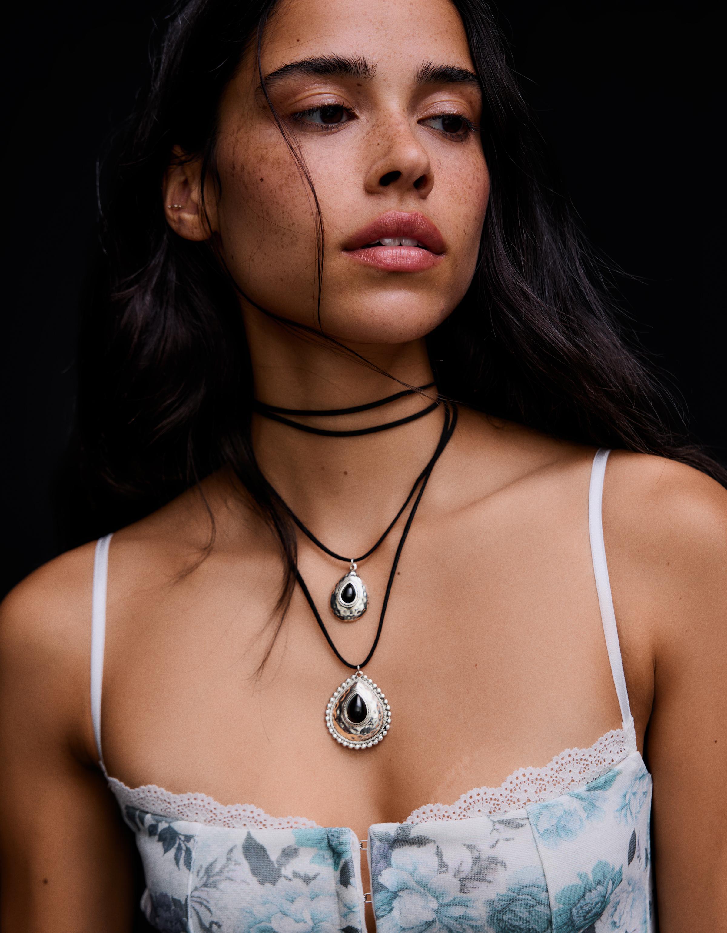 Pack of 2 stone pendant necklaces — Silver