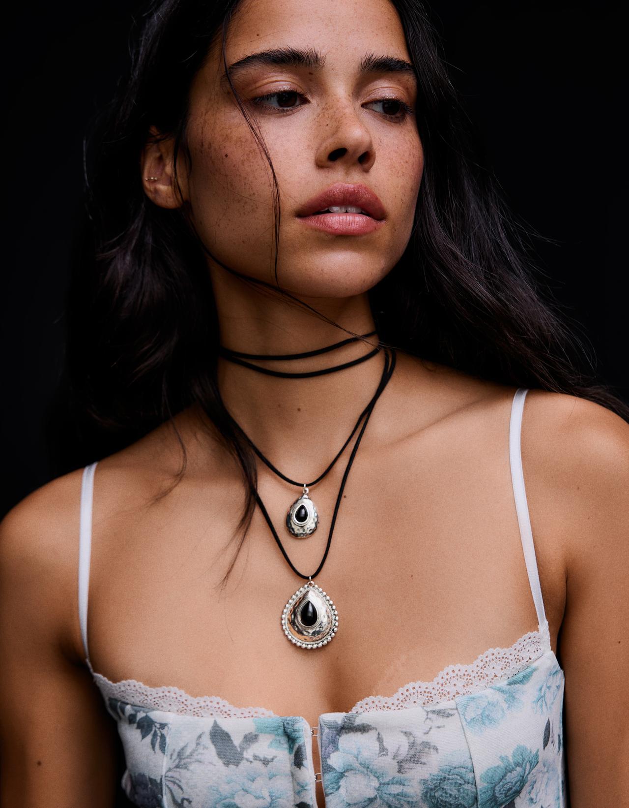 Pack of 2 stone pendant necklaces — Silver