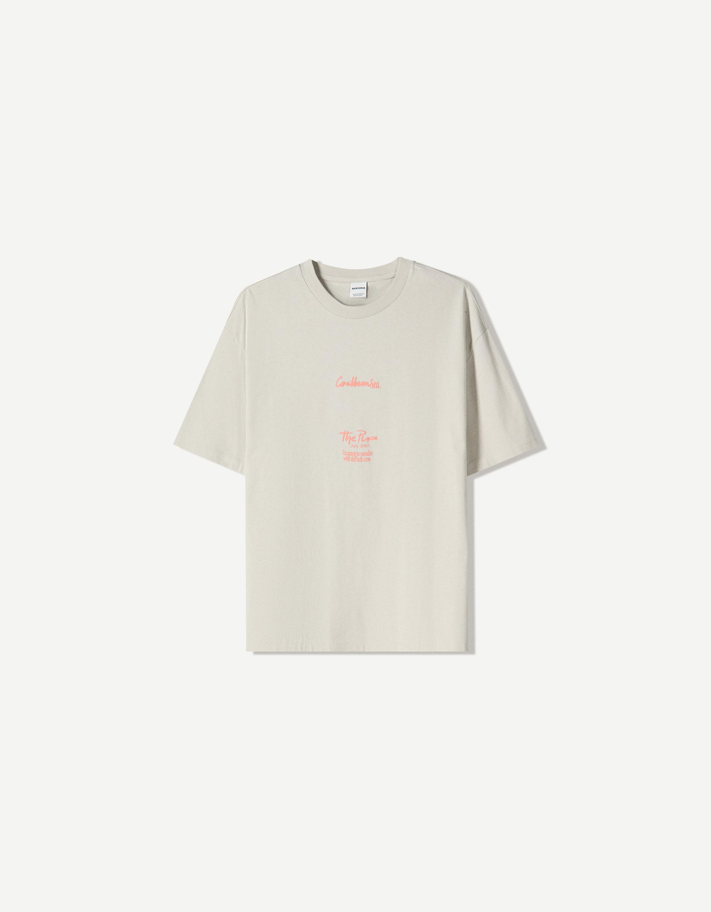 Bershka T-Shirt Mit Print Und Kurzen Ärmeln Herren Xs Grau