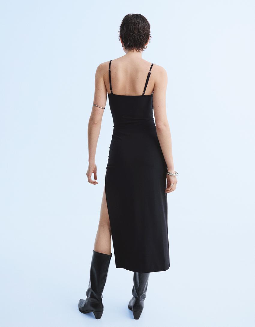 Strappy midi dress-Black