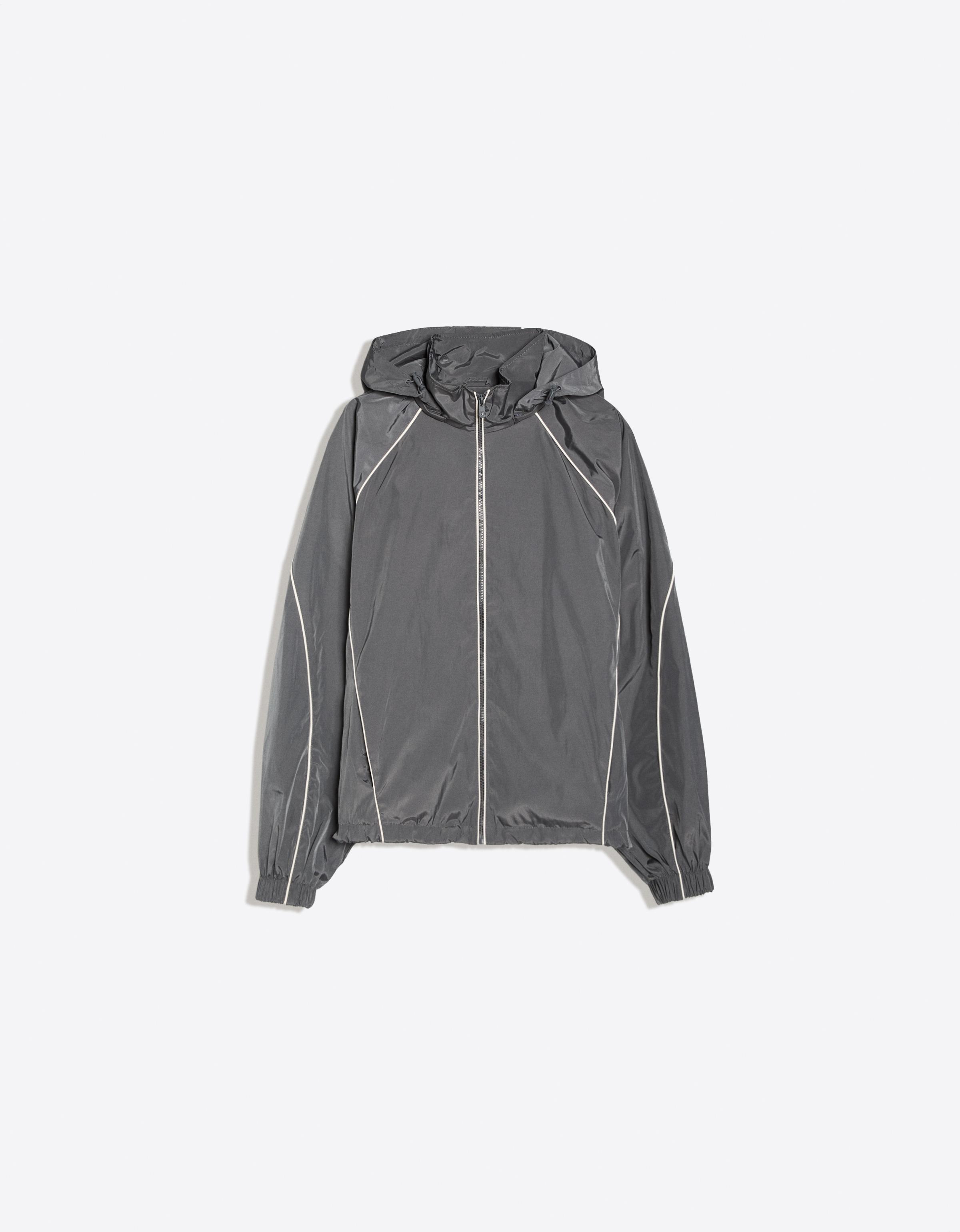 Bershka Cazadora Técnica Capucha Contraste Mujer Gris